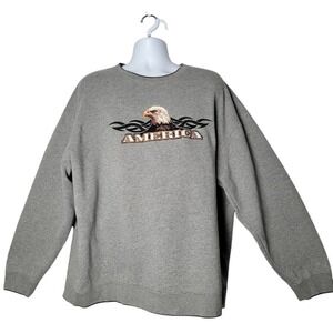 Croft &‎ Barrow Men's XXL Gray Sweatshirt Bald Eagle America Embroidered Cotton